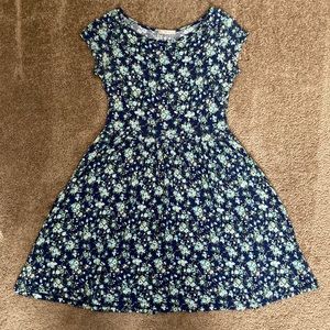 Timing blue and green floral print preppy lightweight dress